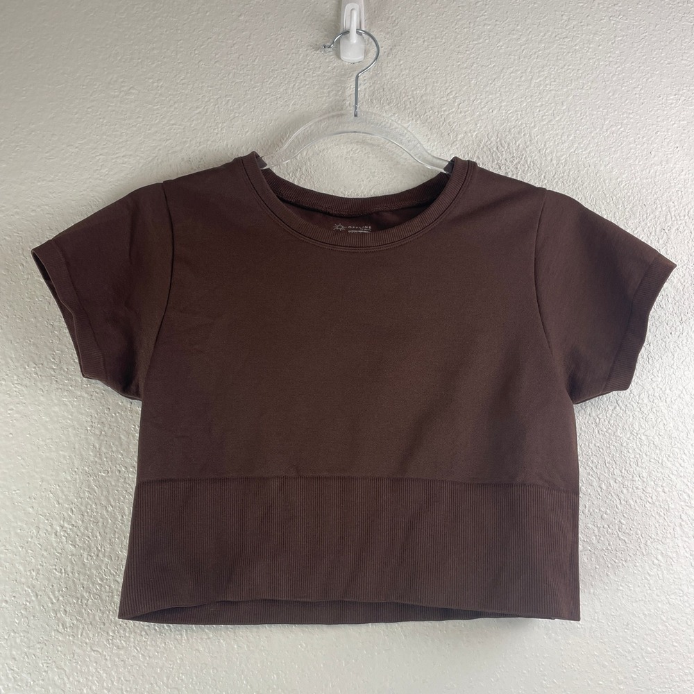 Offline by Aerie Seamless Crop Top Chocolate Brown Short Sleeve Ribbed Size M
